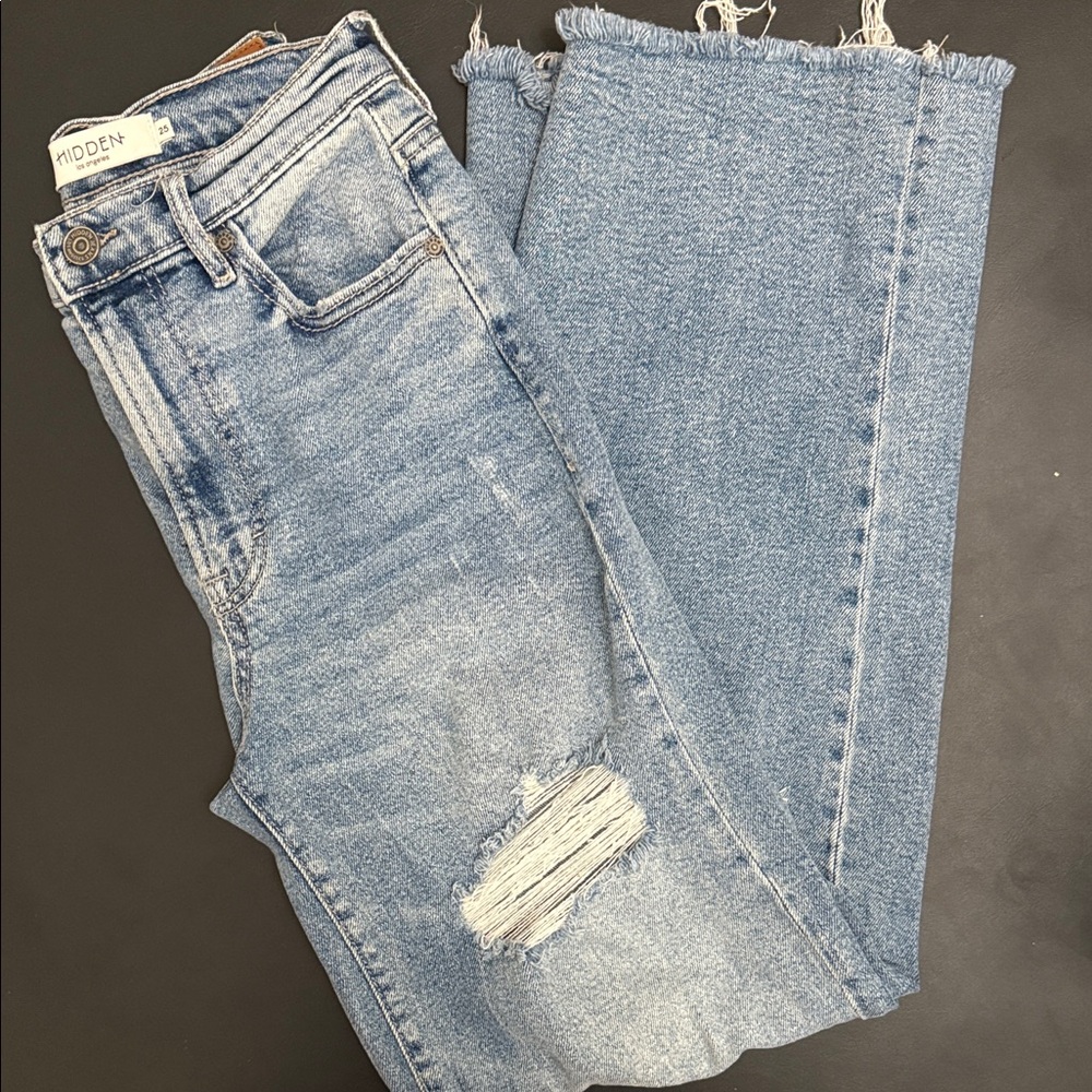 HIDDEN Light Blue Distressed Wide-Leg Jeans
